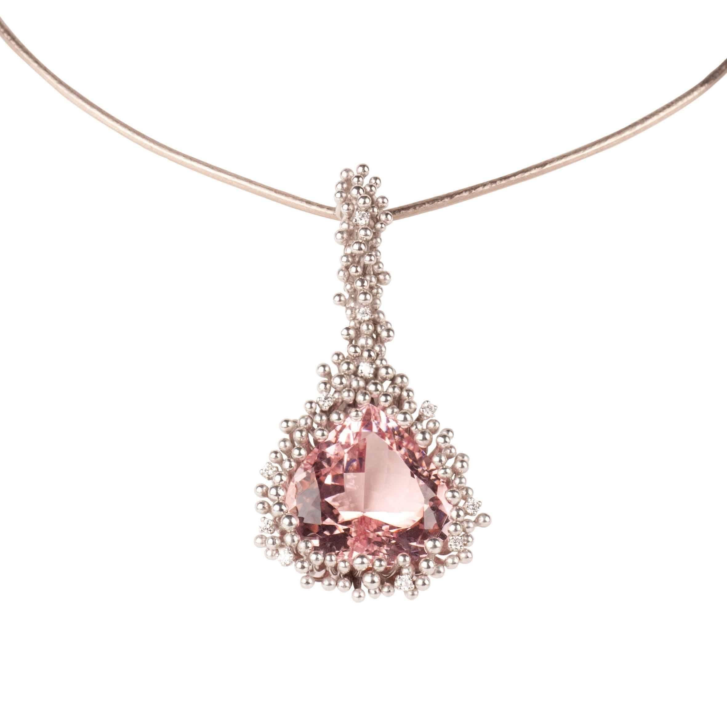 Grima Morganite Diamond White Gold Pendant Necklace, 2008 For Sale