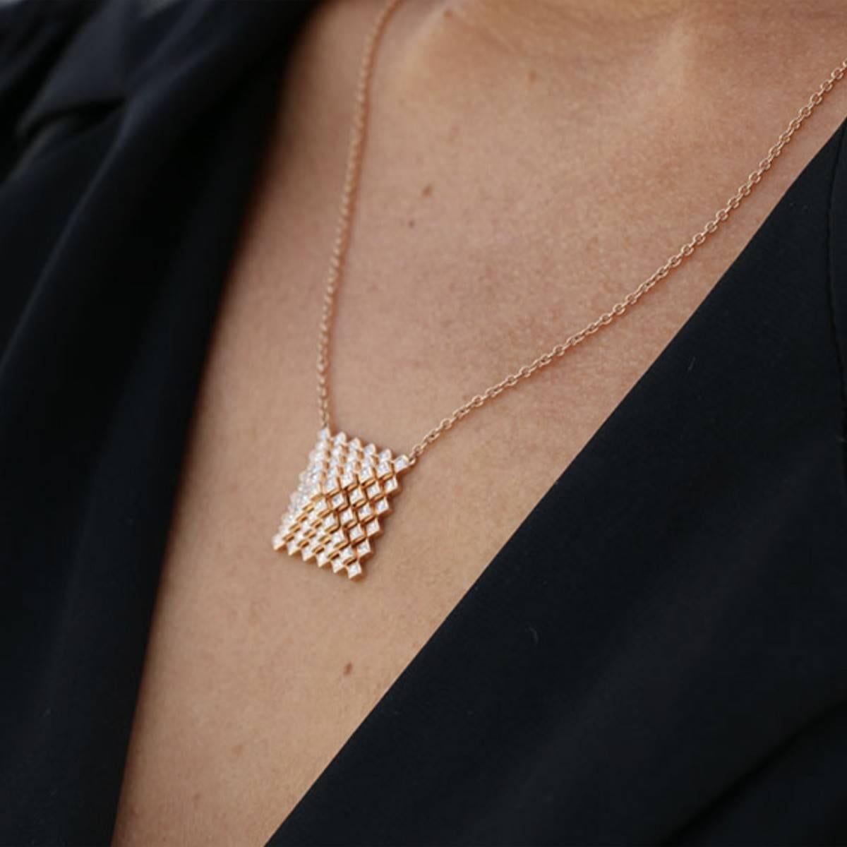 Contemporary Francesca Grima Rose Gold and Diamond Pyramid Pixel Necklace For Sale
