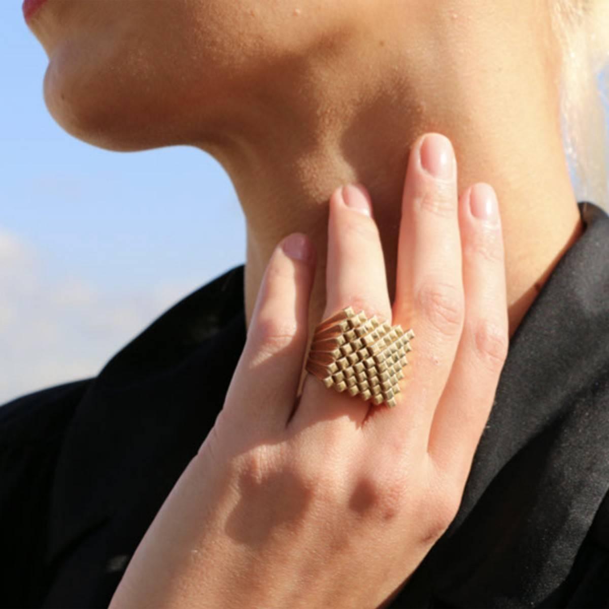 Contemporary Francesca Grima Yellow Gold Pyramid Pixel Ring For Sale