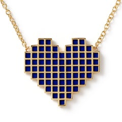 Francesca Grima Yellow Gold and Enamel Reversible Pixel Heart Necklace