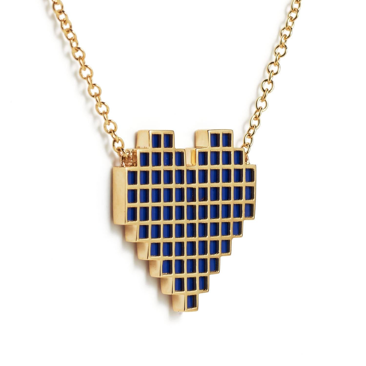 Contemporary Francesca Grima Yellow Gold and Enamel Reversible Pixel Heart Necklace For Sale