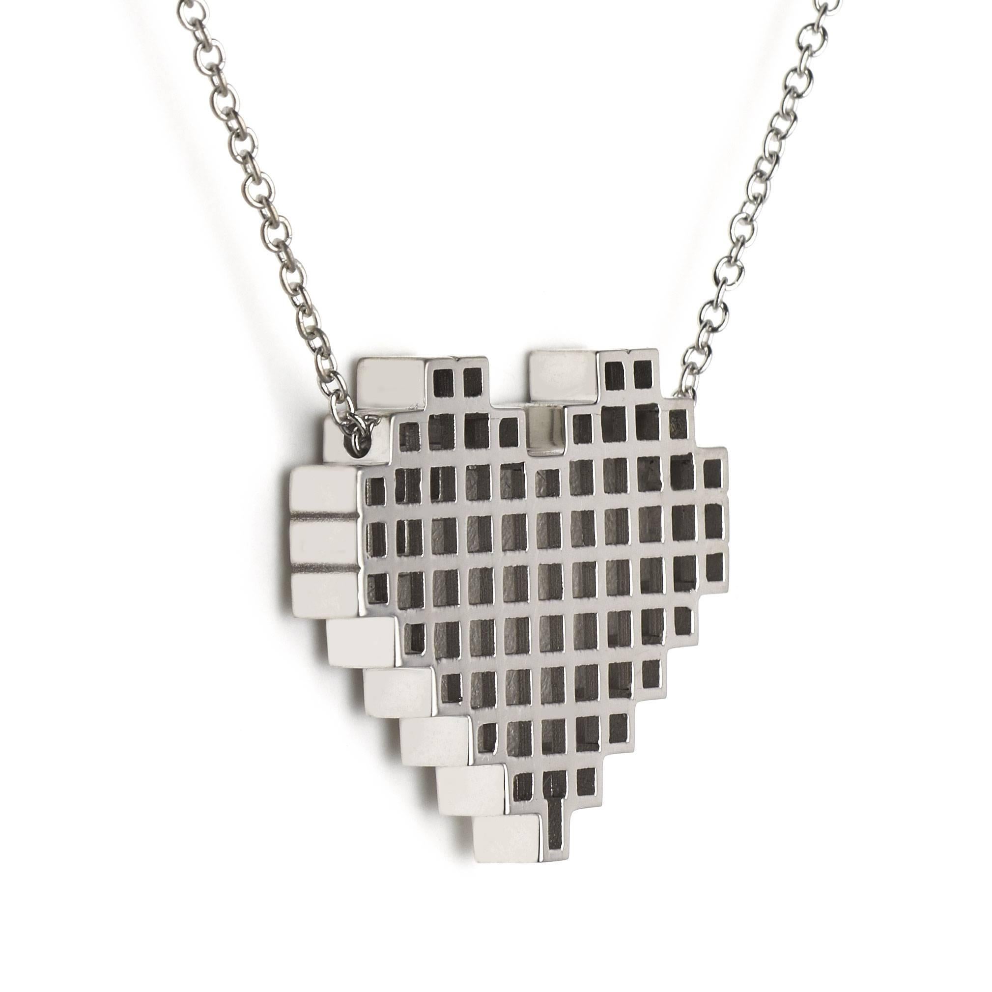 Contemporary Francesca Grima Diamond White Gold Pixel Heart Necklace For Sale