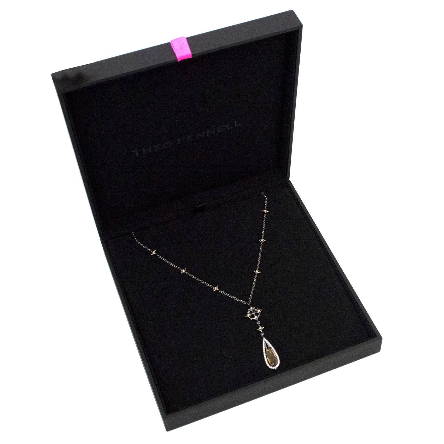 Theo Fennell Black and Silver Necklace with Yellow Sapphire Pendant For Sale