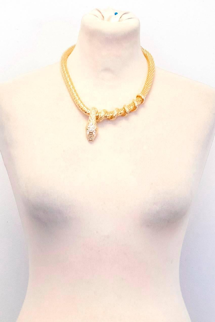 Alberta Ferretti Gold Snake Necklace with Diamantes In New Condition For Sale In London, GB