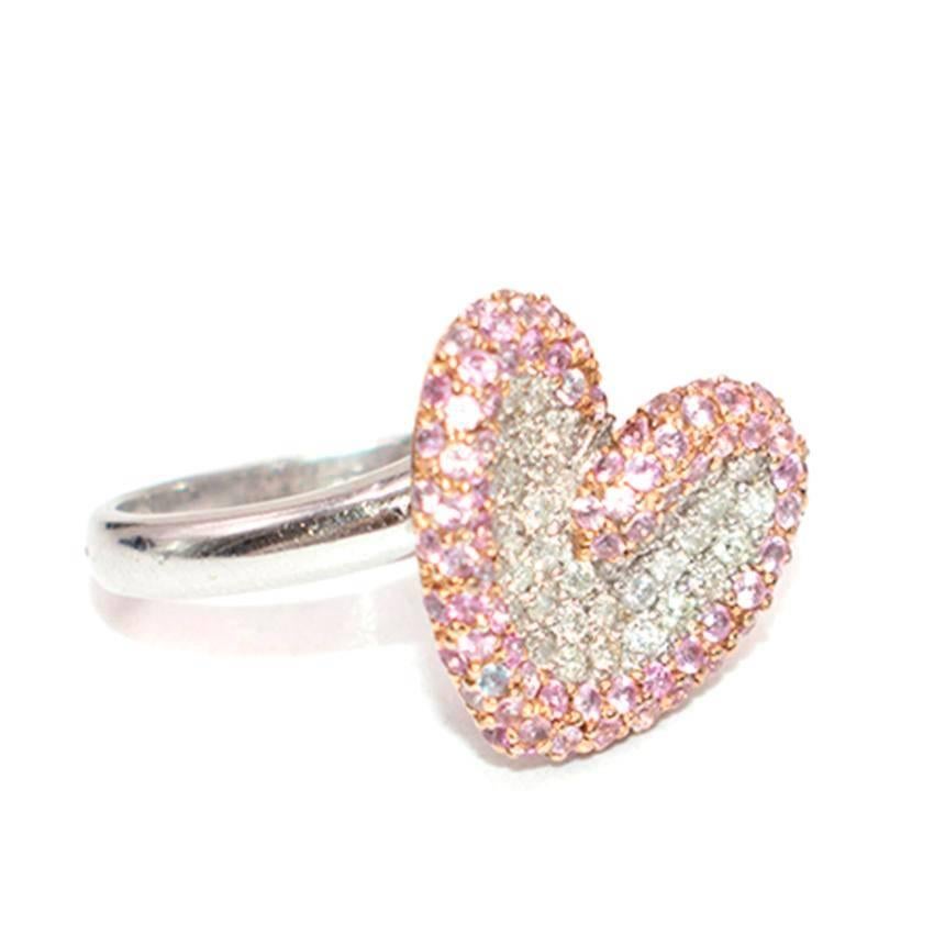 Bespoke Pink and Blue Pave Set Diamond 18 Karat White Gold Ring Set For Sale 3