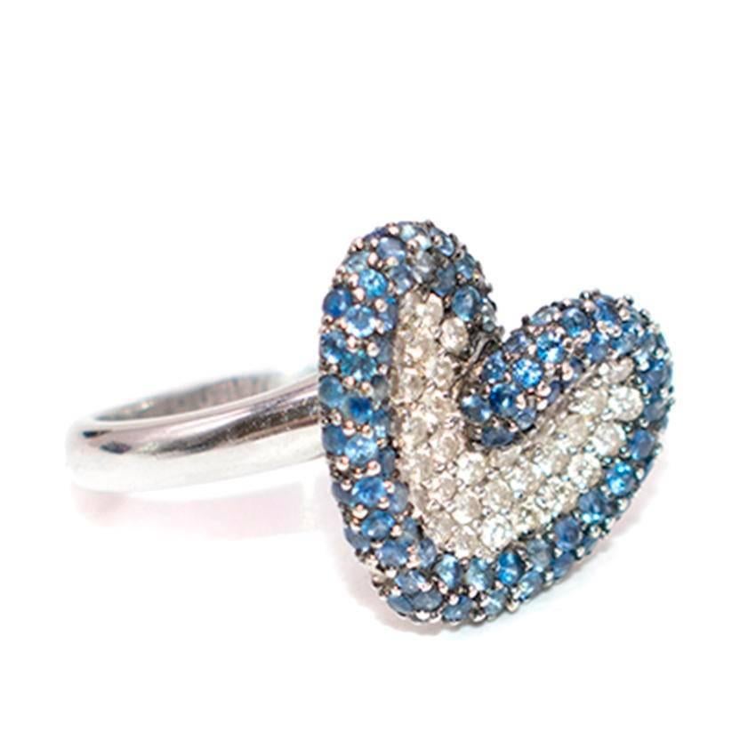 Bespoke Pink and Blue Pave Set Diamond 18 Karat White Gold Ring Set For Sale 2