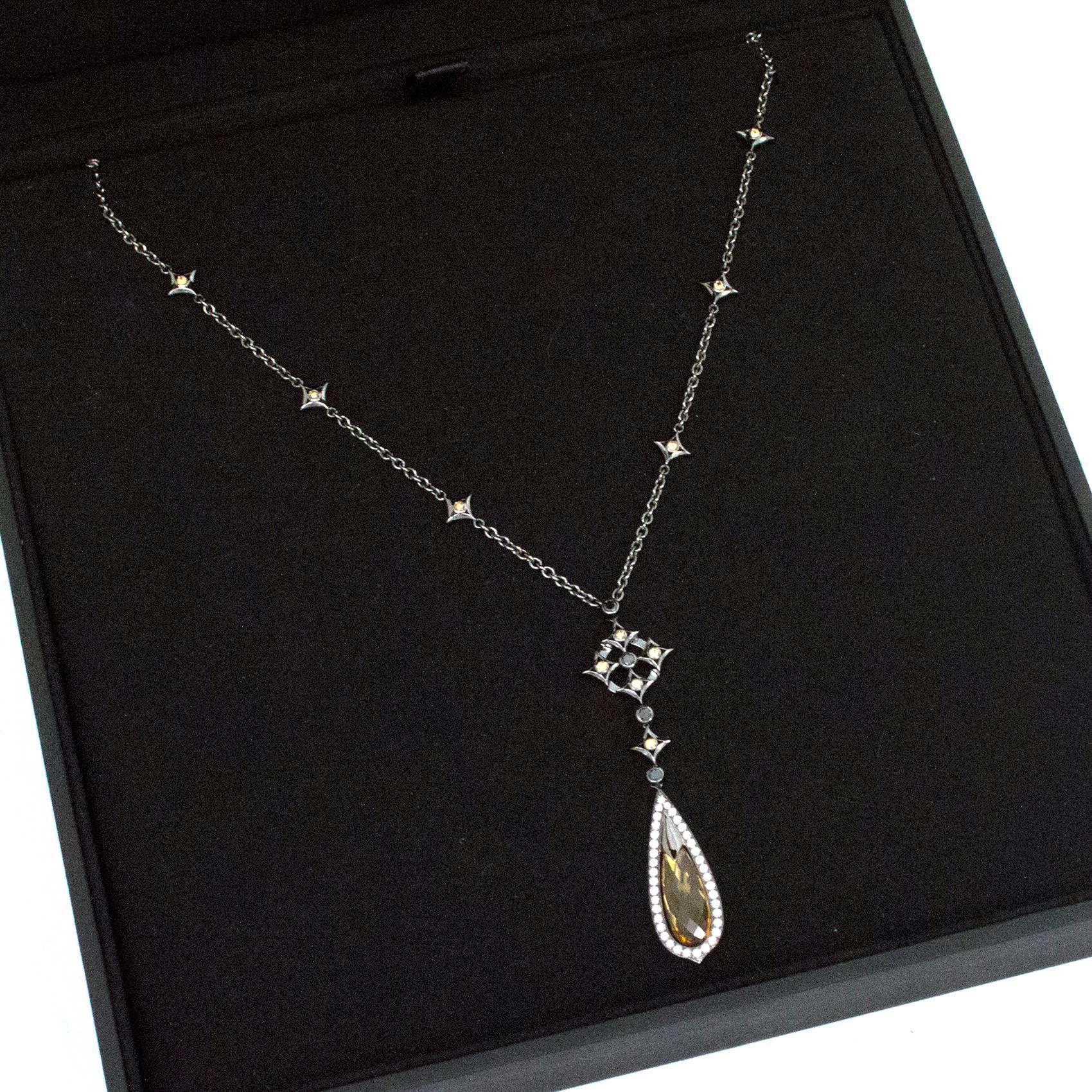 Theo Fennell Black and Silver Necklace with Yellow Sapphire Pendant In New Condition For Sale In London, GB