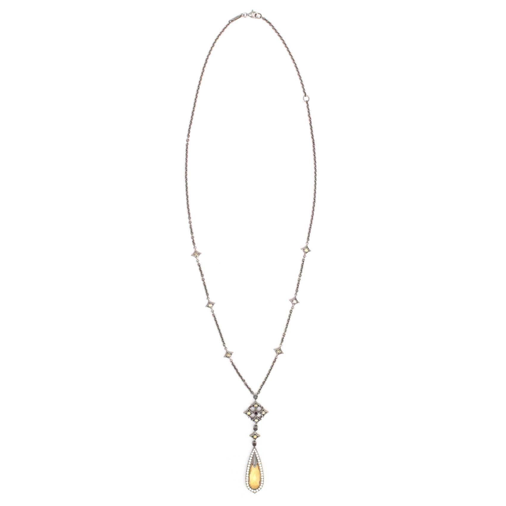 Women's Theo Fennell Black and Silver Necklace with Yellow Sapphire Pendant For Sale