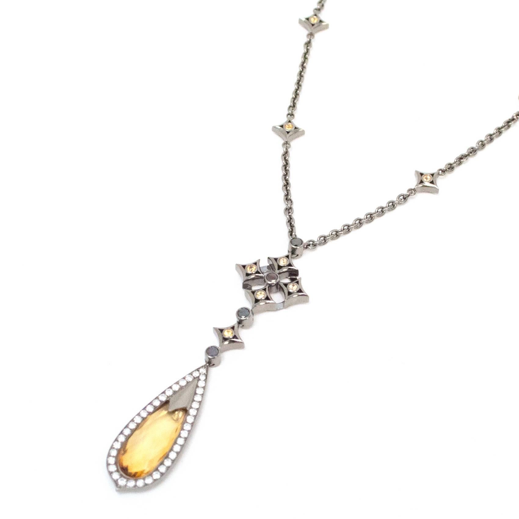 Theo Fennell Black and Silver Necklace with Yellow Sapphire Pendant For Sale 1