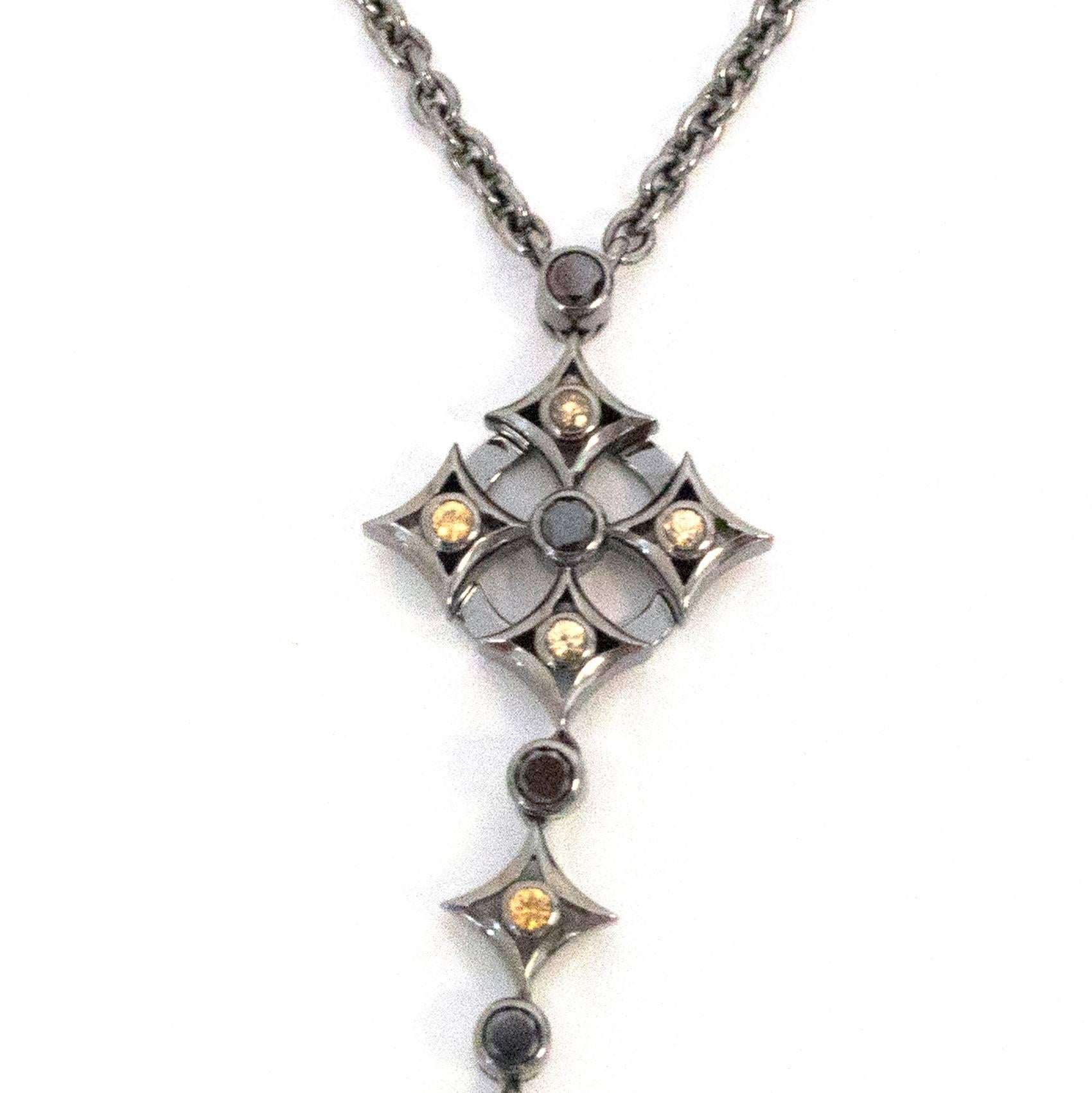 Theo Fennell Black and Silver Necklace with Yellow Sapphire Pendant For Sale 4