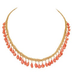 Natural Coral Tulip and Gold Necklace