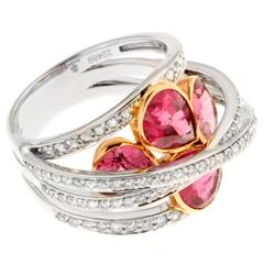Stunning Designer Rubelite Diamond Gold Palladium Ring 7