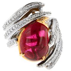 Stunning Rubelite Cabochon and Diamond Ring 12