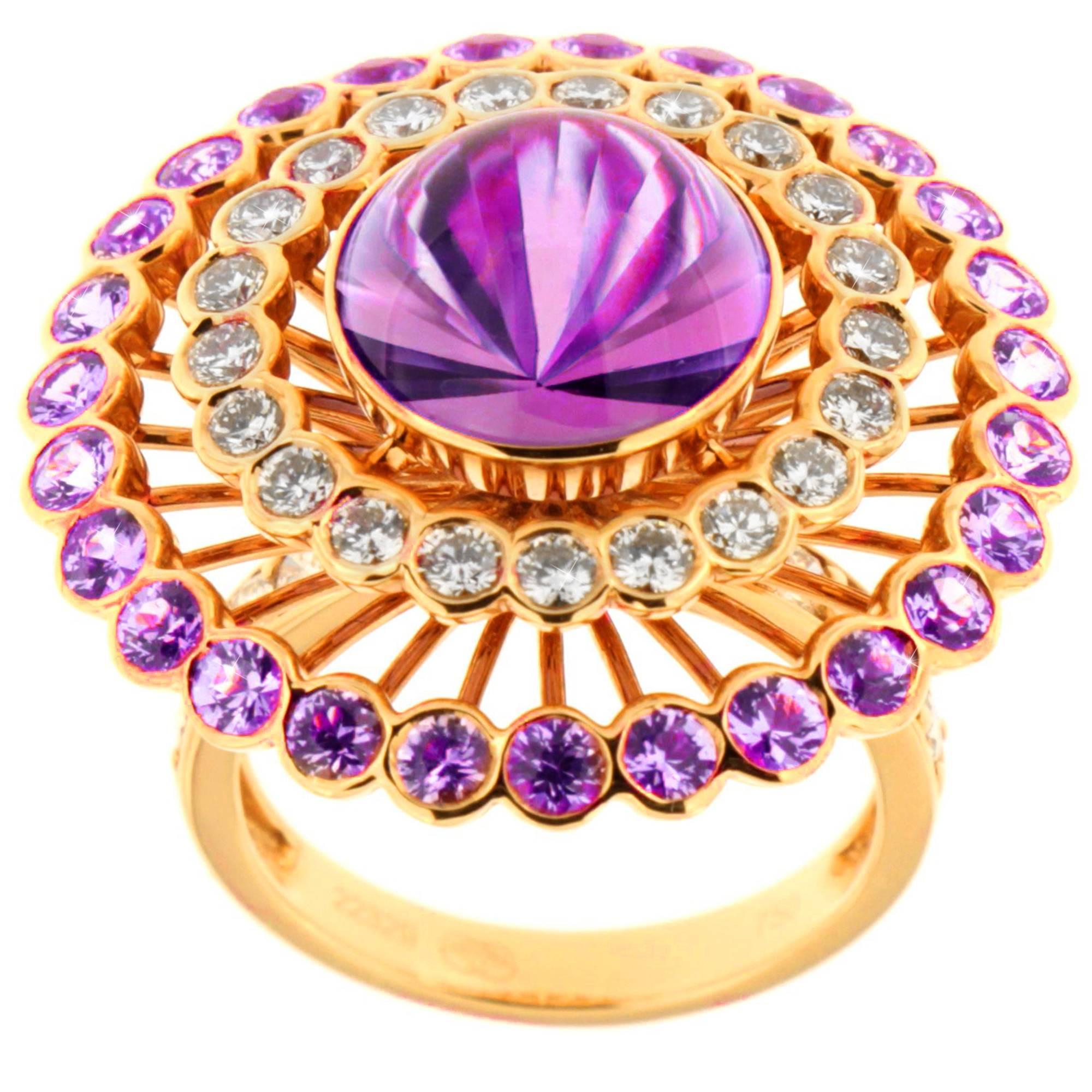 Striking Amethyst and Pink Sapphire Diamond Ring