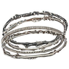 Set of Artistic Silver and Diamond Bangle Bracelets 8