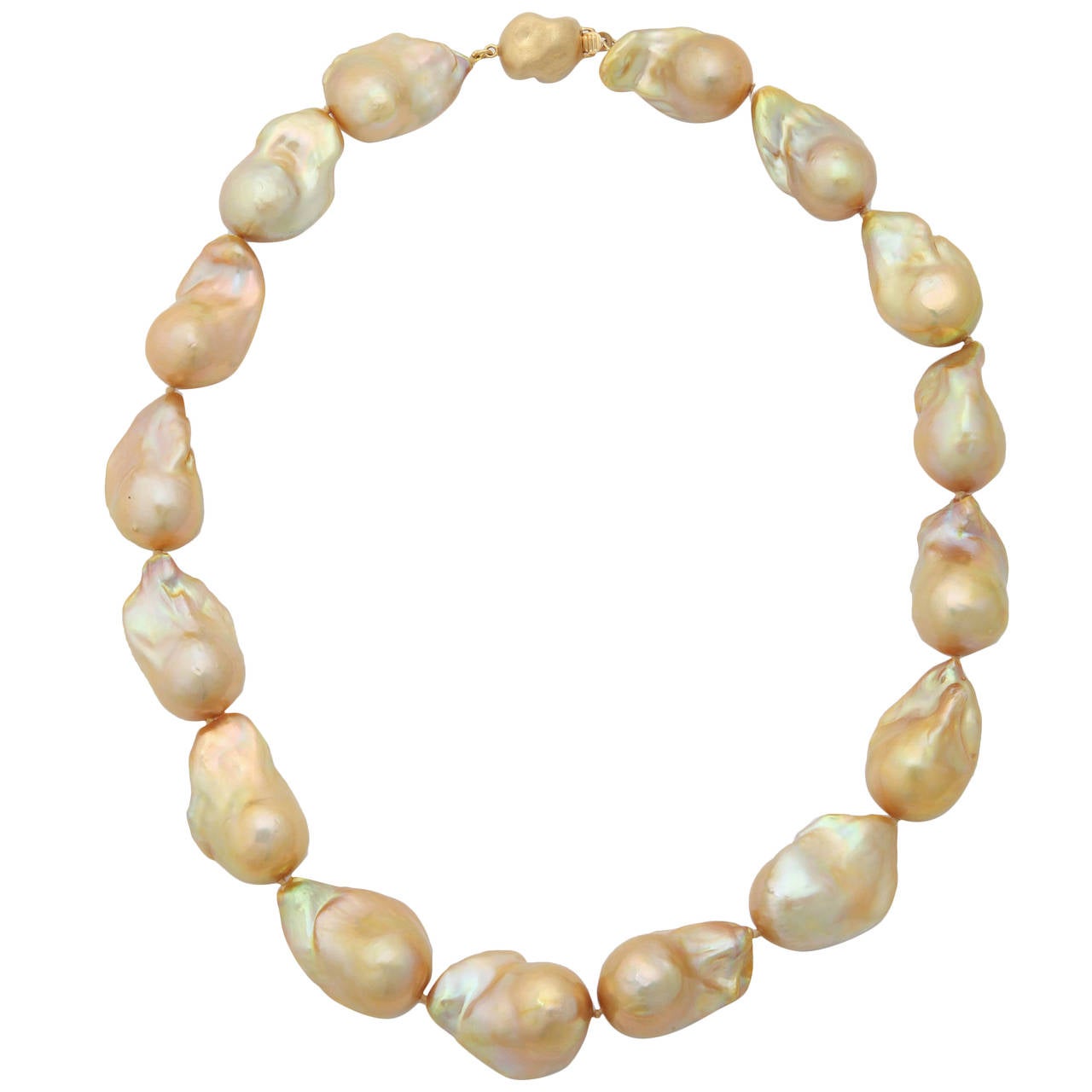 Large Golden Baroque Pearl Necklace For Sale
