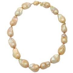 Large Golden Baroque Pearl Necklace 12
