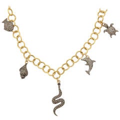 Unique Heavy Gold Chain with Diamond Silver Charms