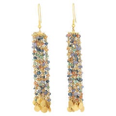 Tanzanite Sapphire Gold Beaded Chain Chandelier Earrings