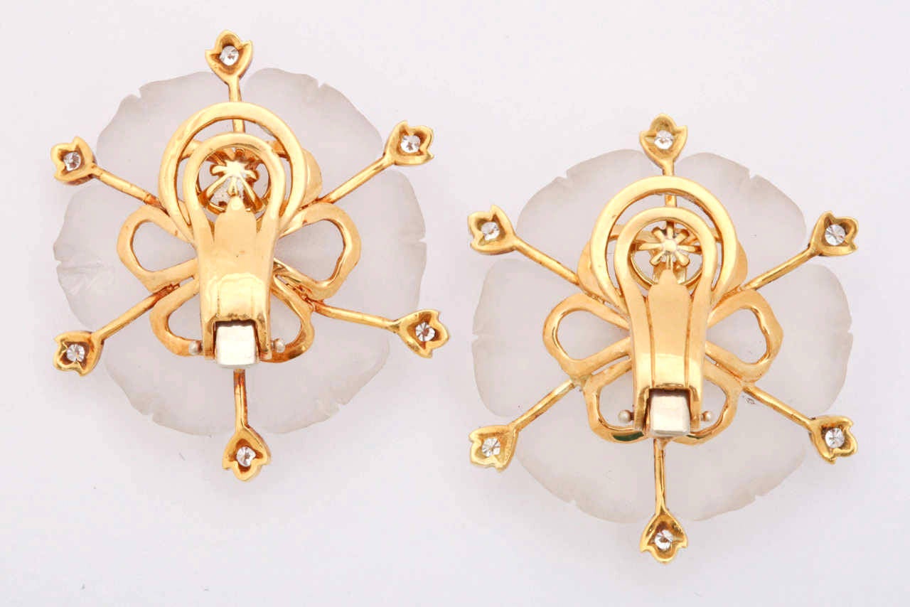 Crystal Diamond Gold Flower Earrings In New Condition For Sale In TRYON, NC