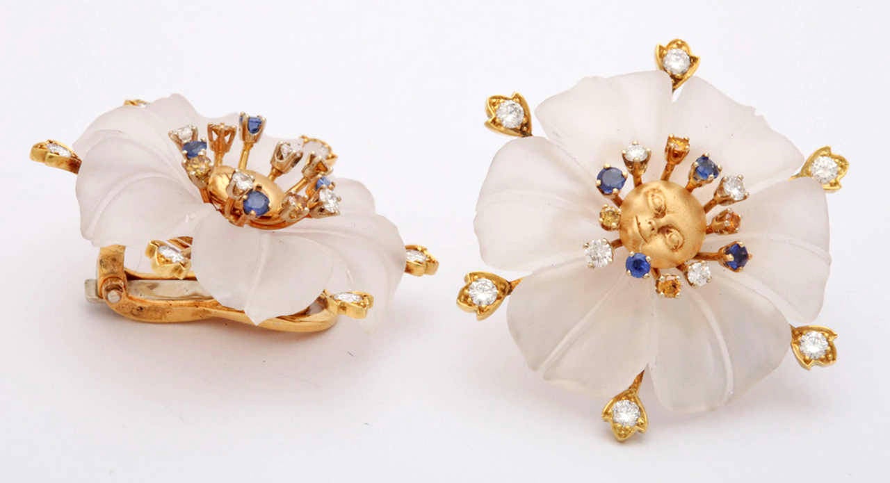 Women's Crystal Diamond Gold Flower Earrings For Sale