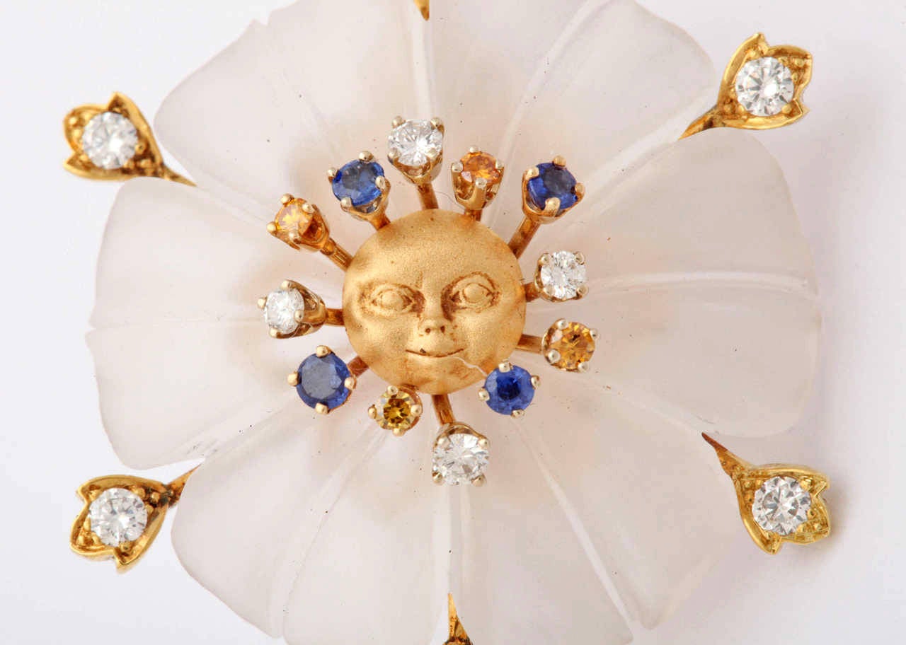 Crystal Diamond Gold Flower Earrings For Sale 1