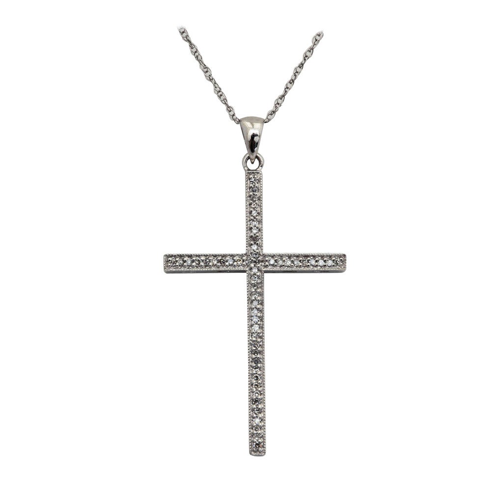 Diamond White Gold Cross Pendant For Sale