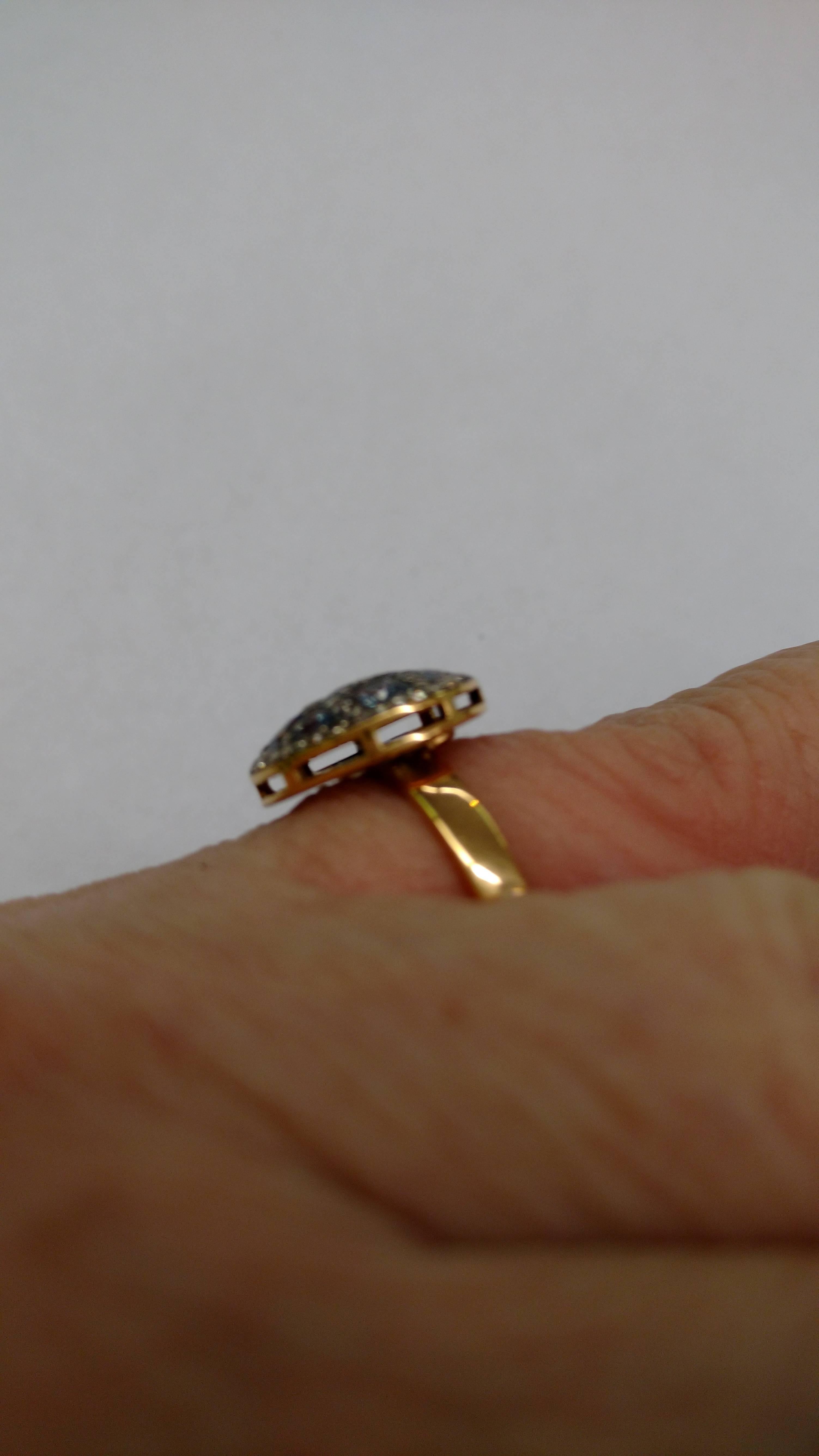 Unique Square Sapphire Diamond Orange Gold Ring For Sale 4