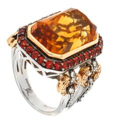 Citrine Red Sapphire Gold and Palladium Ring