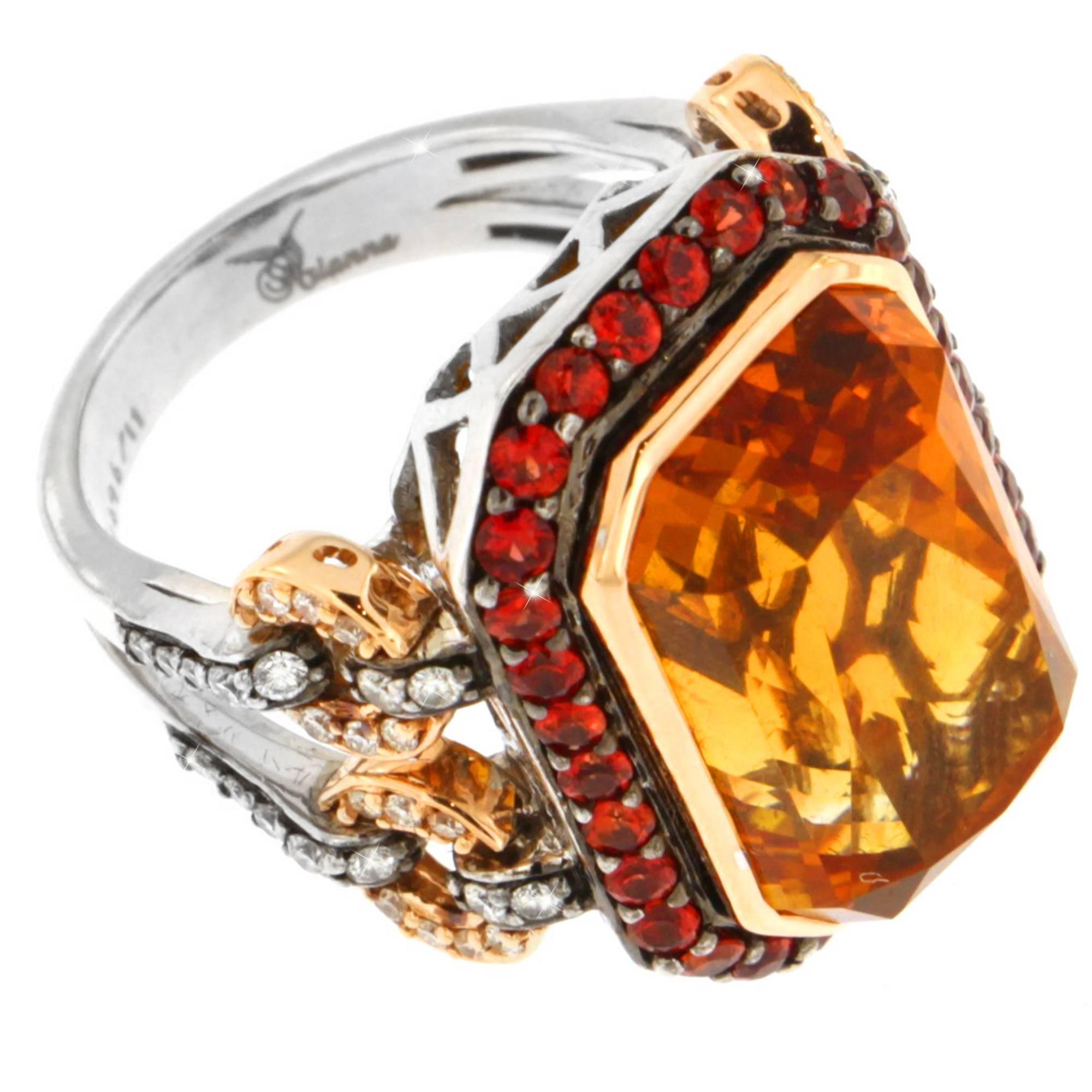 Artisan Citrine Red Sapphire Gold and Palladium Ring