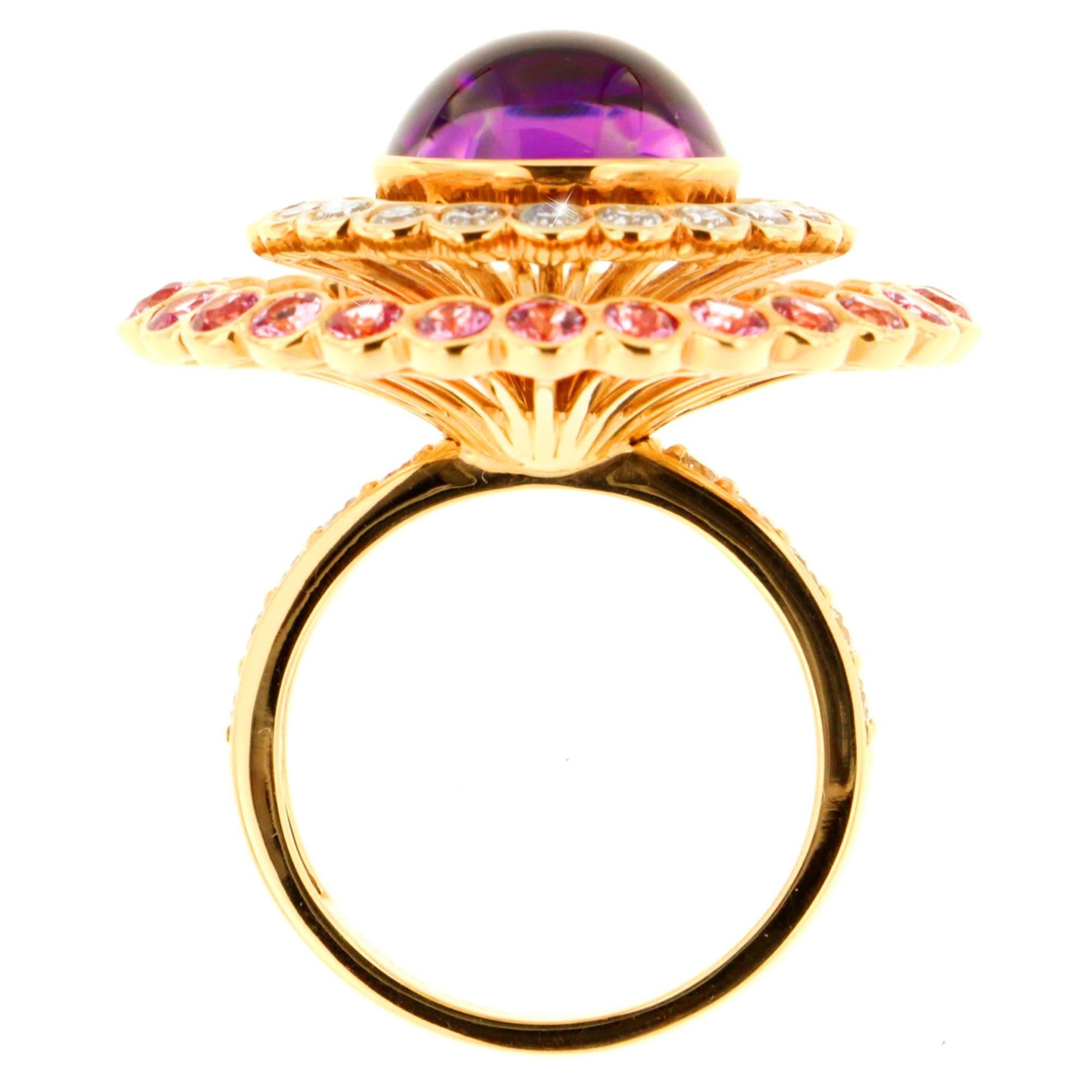 Striking Amethyst and Pink Sapphire Diamond Ring In New Condition In TRYON, NC