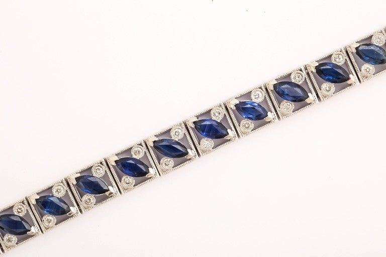 Contemporary Elegant Sapphire Diamond Gold Line Bracelet For Sale