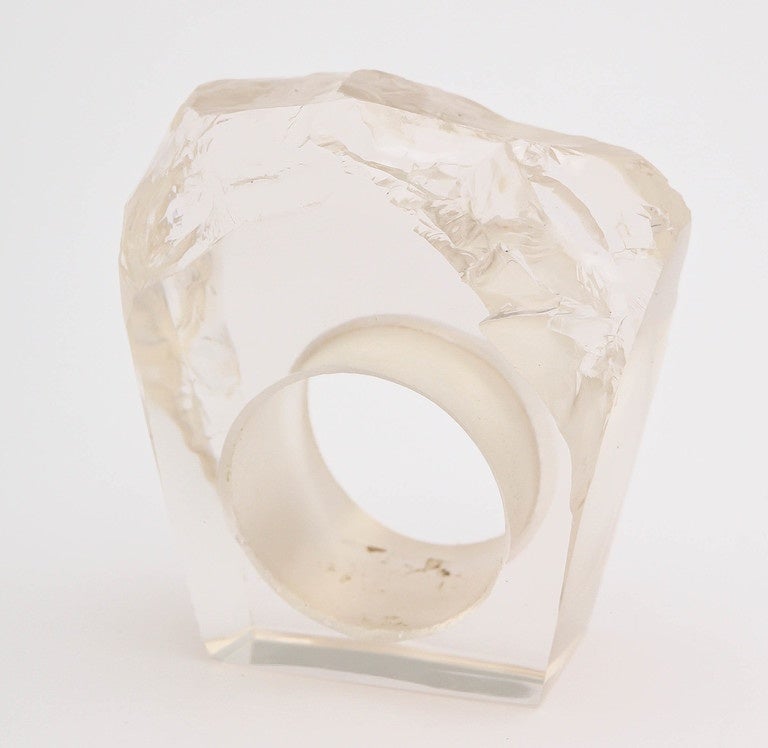 A beautiful, clear rock crystal ring from Brazil. This ring is a size 8 and can't be resized. Unusual and exotic, it  will amaze everyone that sees you wearing it.