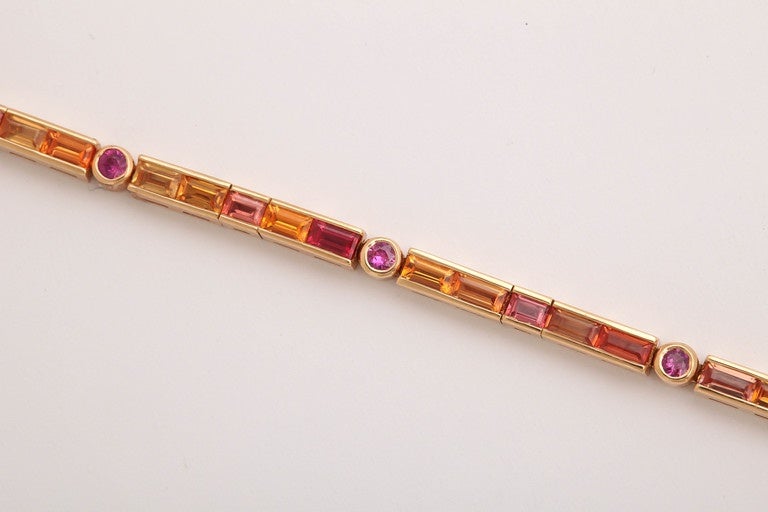 Orange and Pink Sapphire Line Bracelet In New Condition For Sale In TRYON, NC