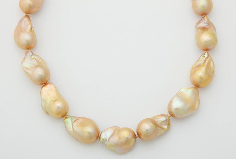 Contemporary Large Golden Baroque Pearl Necklace For Sale