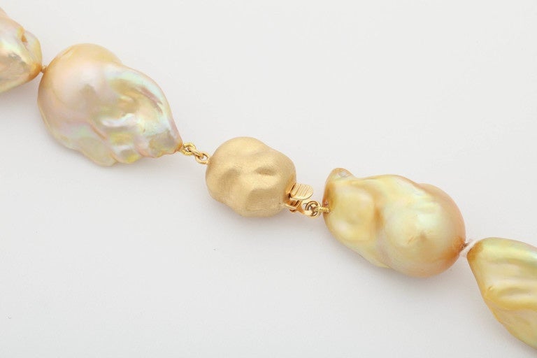 Women's Large Golden Baroque Pearl Necklace For Sale