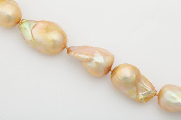 Large Golden Baroque Pearl Necklace For Sale 1