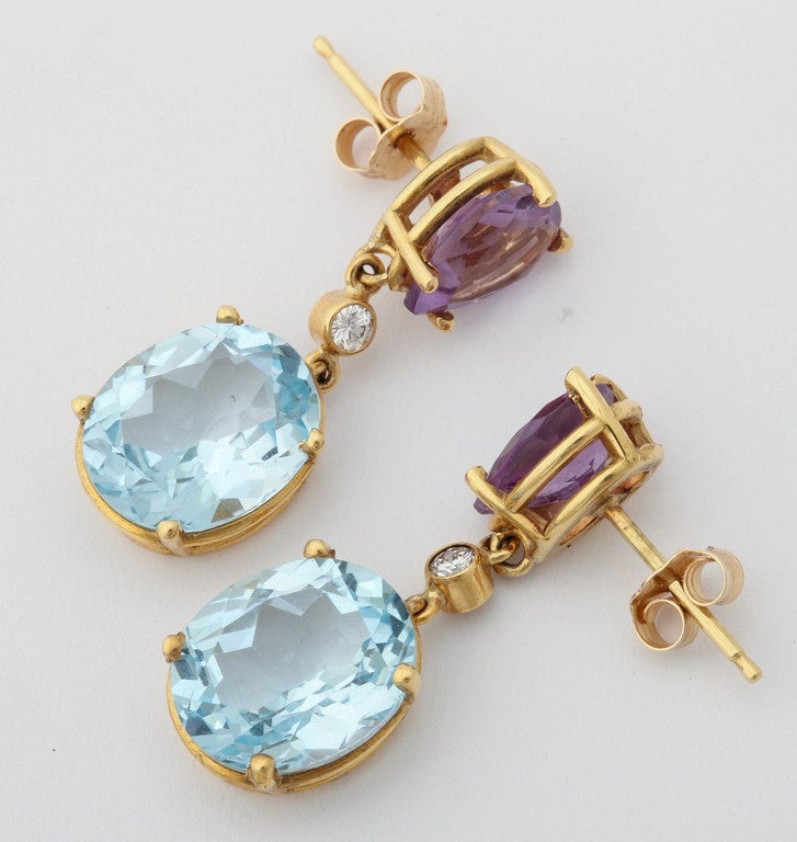 Women's Charming Amethyst Blue Topaz Gold Drop Earrings For Sale