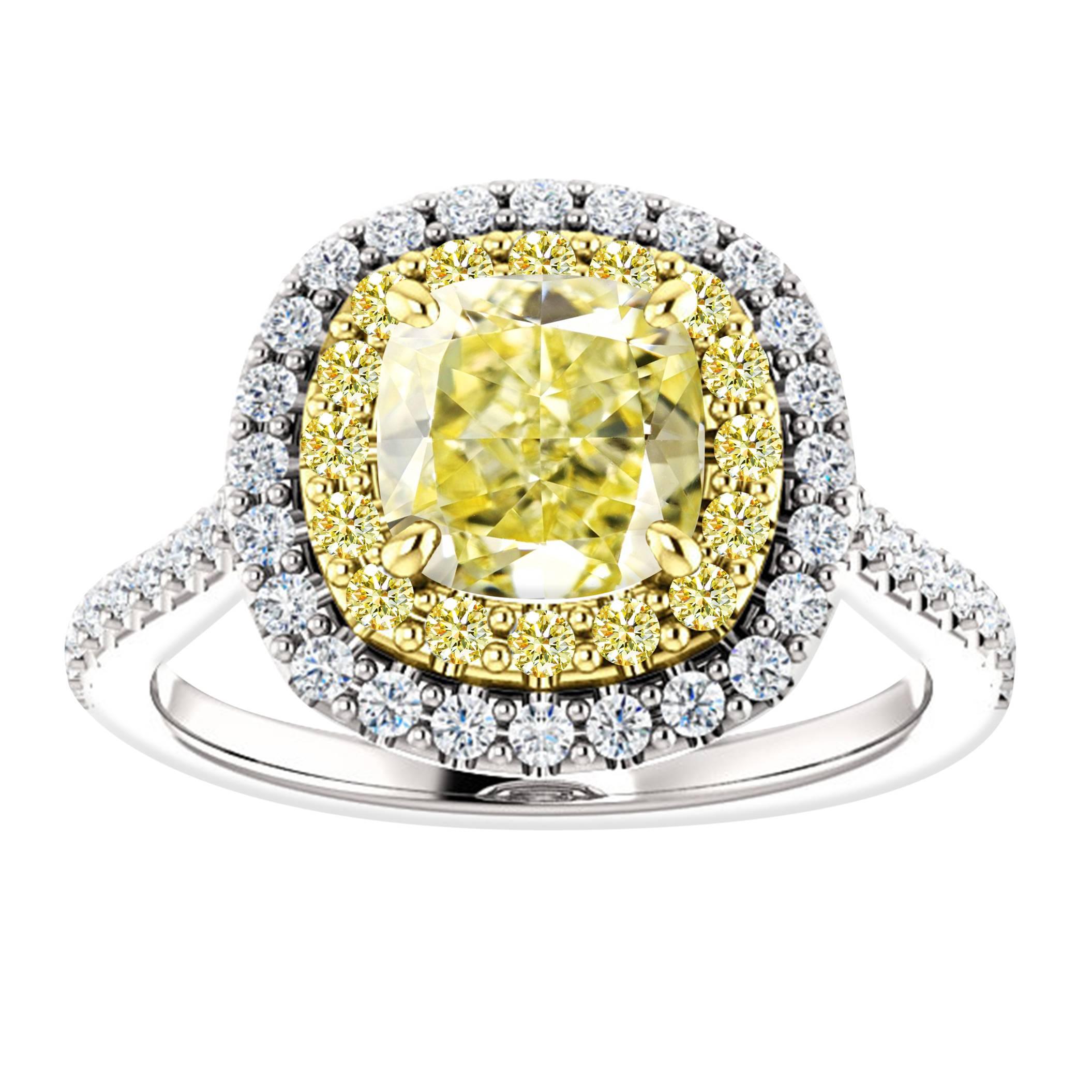 Hugo & Haan Gold GIA Certified Yellow Diamond Double Halo Engagement Ring  For Sale