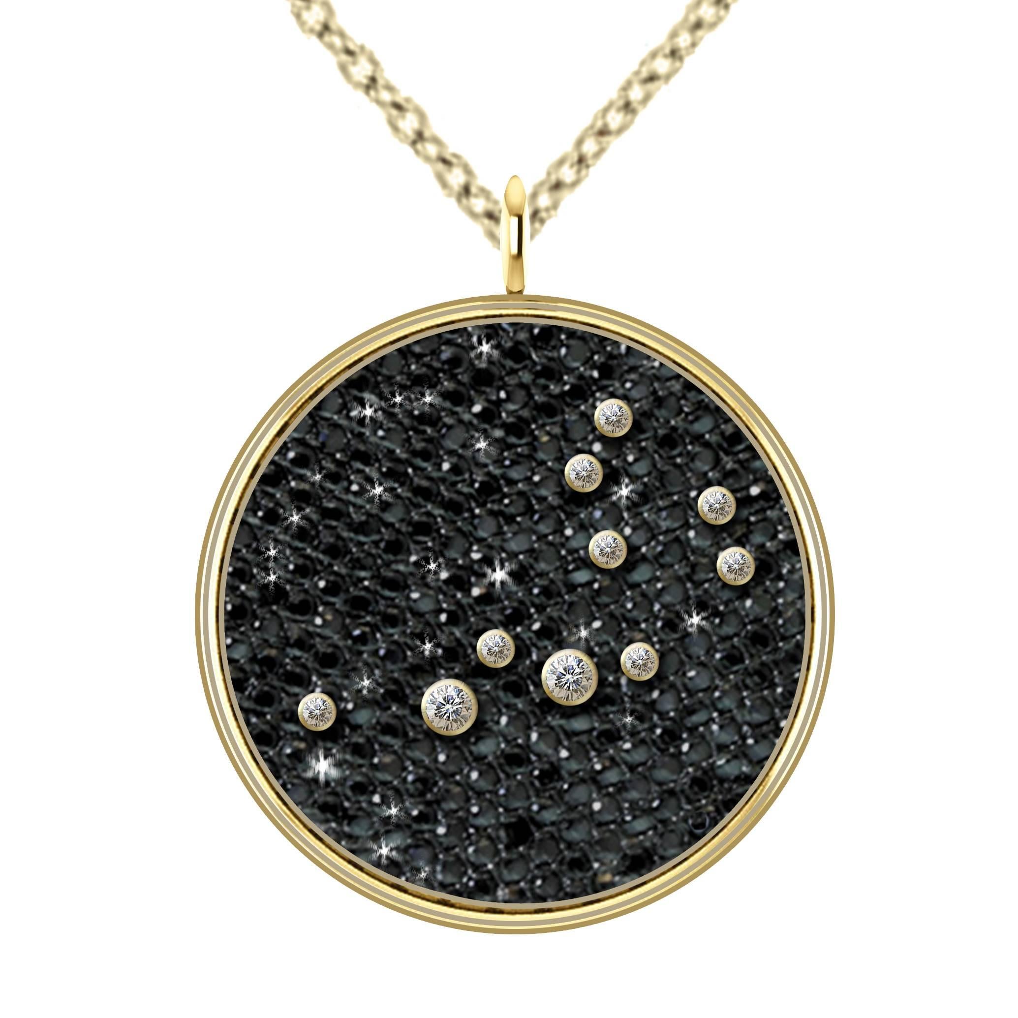 Hugo & Haan Gold Diamond Aquarius Zodiac Constellation Star Pendant Necklace For Sale