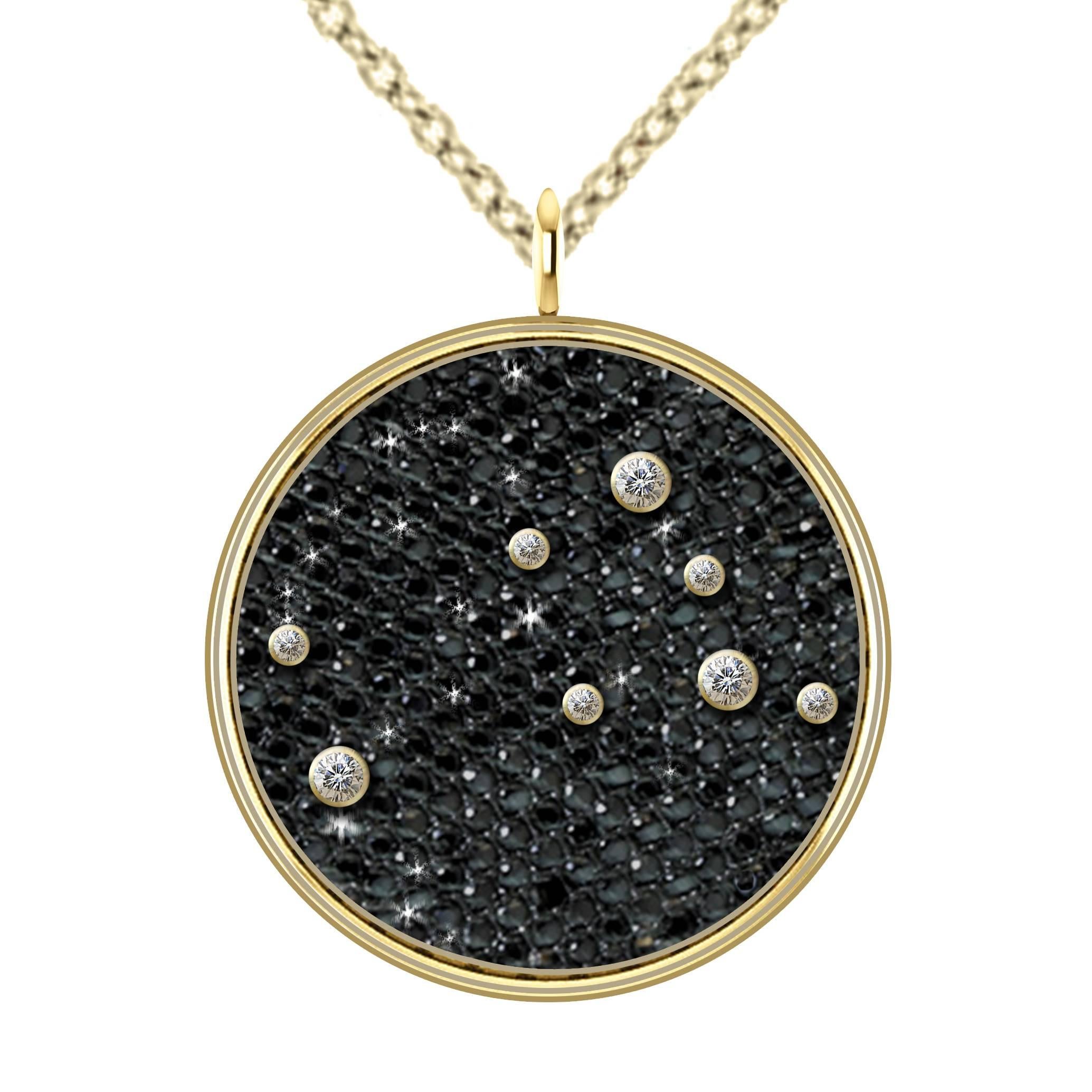 Hugo & Haan Gold Diamond Gemini Zodiac Constellation Star Pendant Necklace For Sale