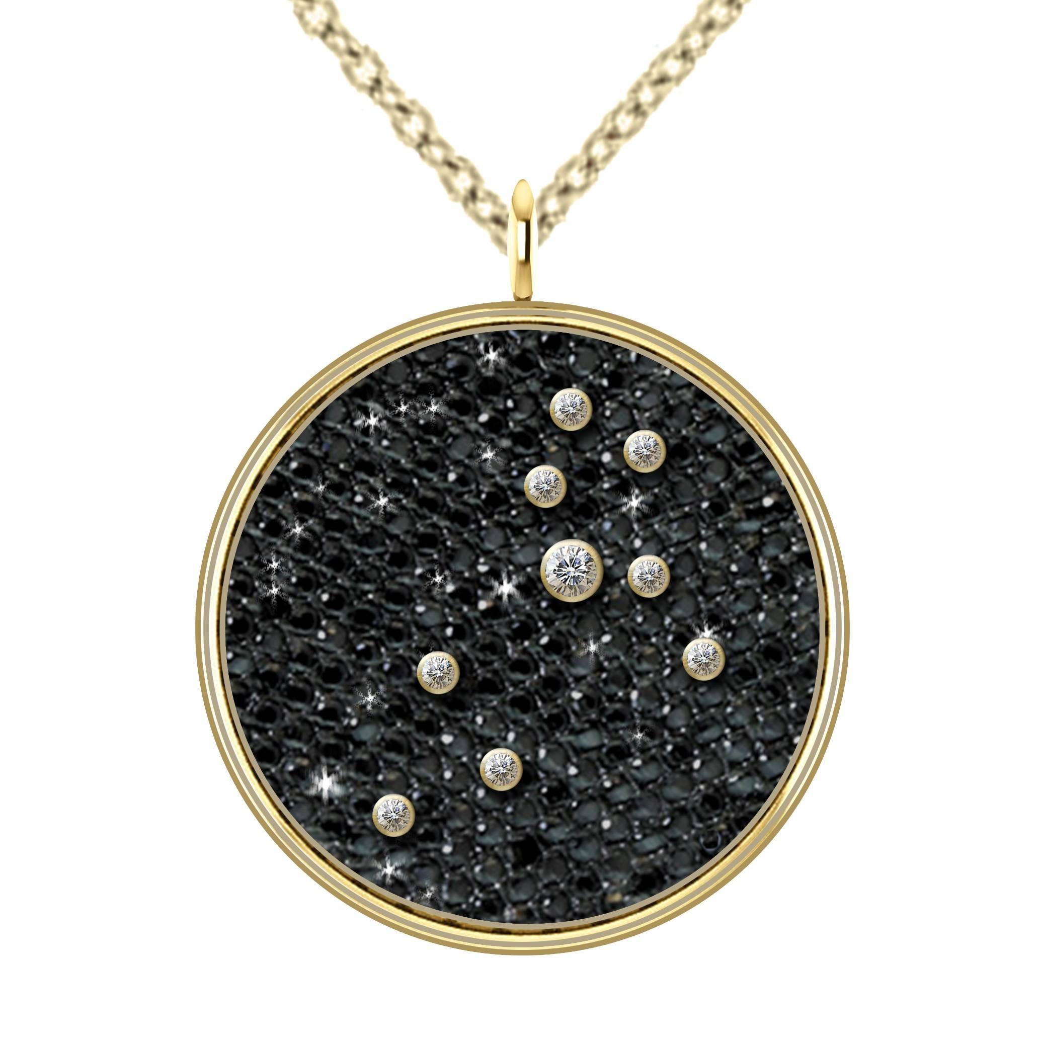 Hugo & Haan Gold Diamond Leo Zodiac Constellation Star Pendant Necklace For Sale