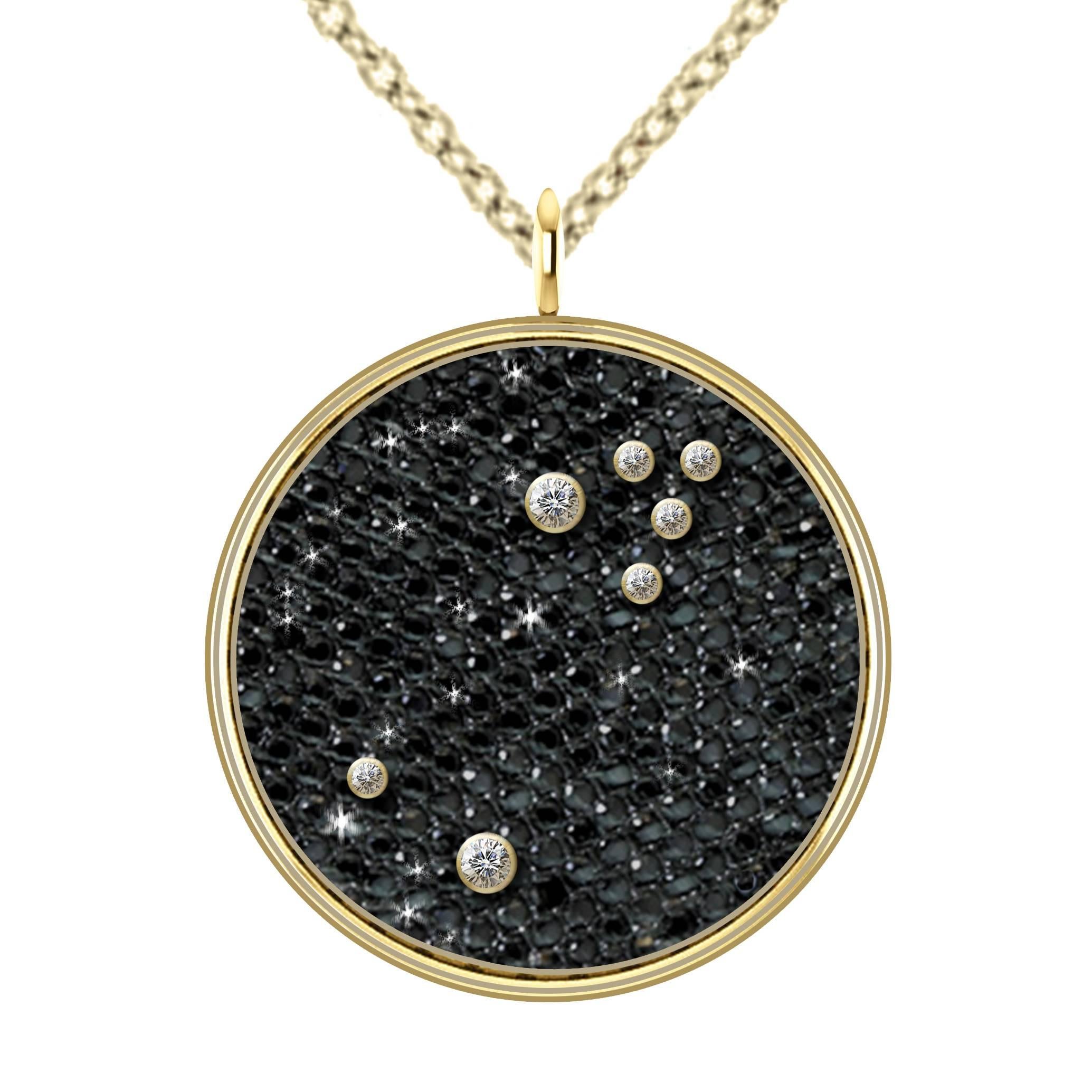 Hugo & Haan Gold Diamond Taurus Zodiac Constellation Star Pendant Necklace For Sale