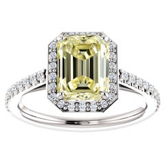 Hugo & Haan Platinum GIA Certified Emerald Cut Yellow Diamond Engagement Ring