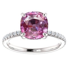 Hugo & Haan White Gold Cushion Cut Pink Sapphire Diamond Engagement Ring