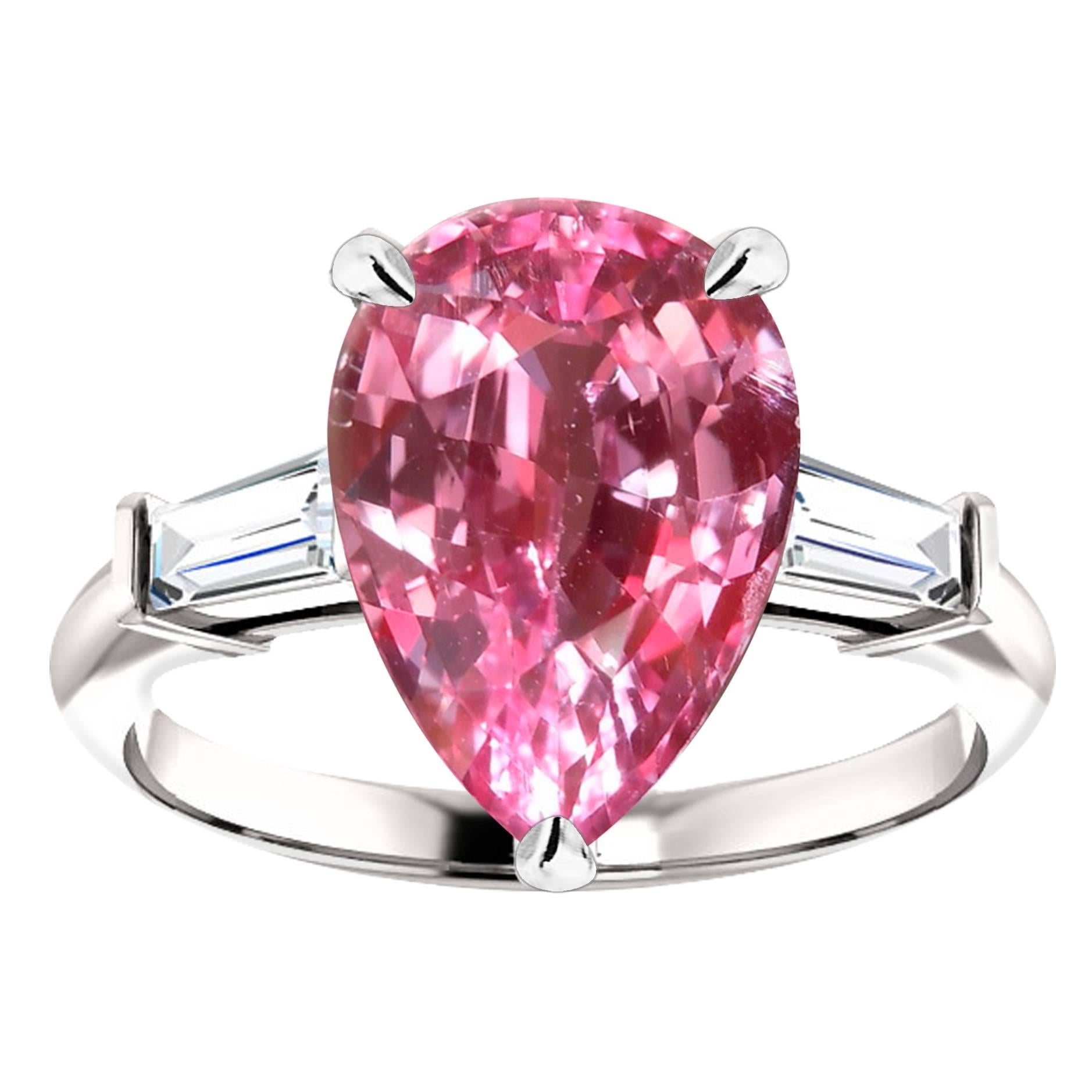 Hugo & Haan White Gold Pear Cut Pink Tourmaline Tapered Diamond Cocktail Ring For Sale
