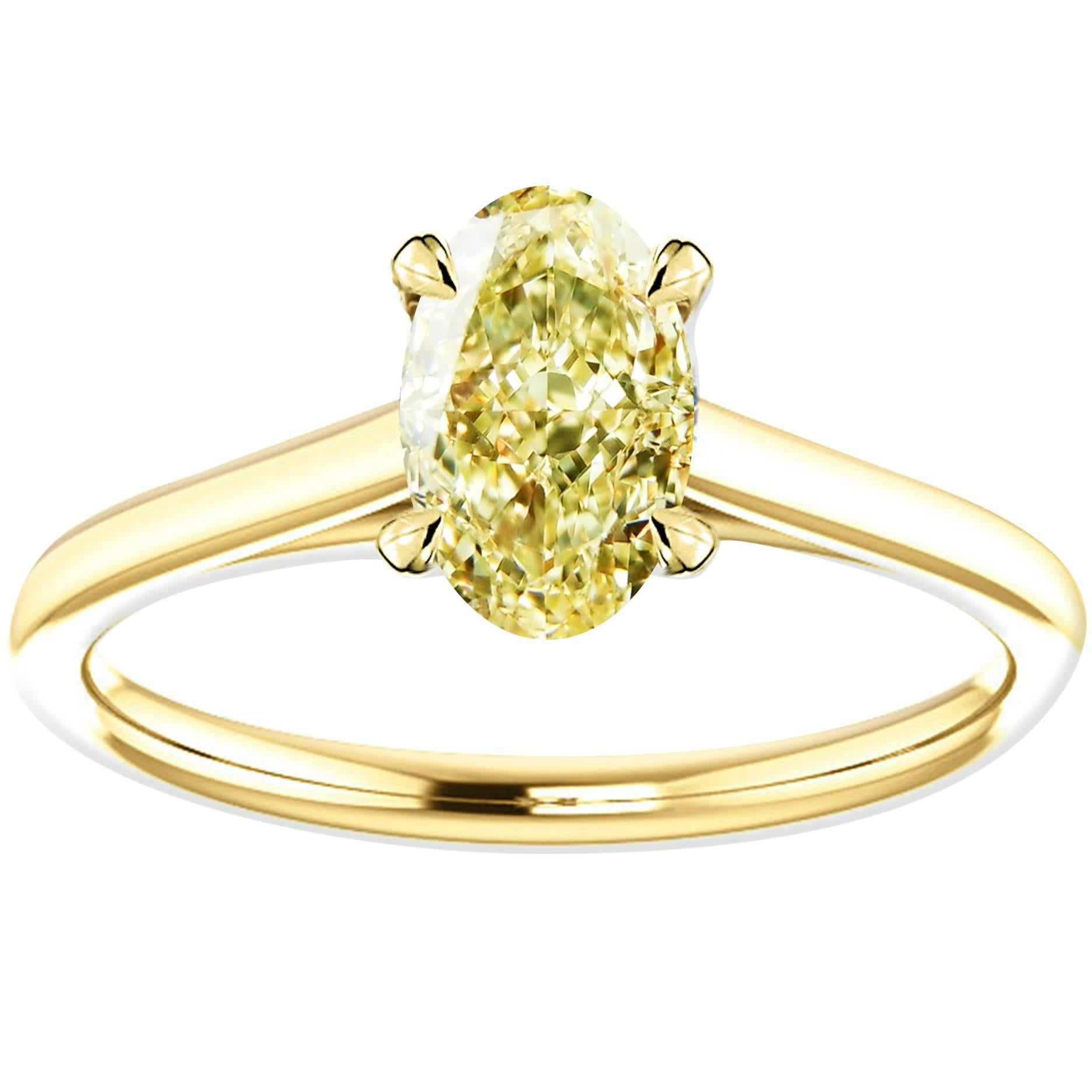 Hugo & Haan Gold GIA Certified Oval Fancy Yellow Diamond Engagement Ring For Sale