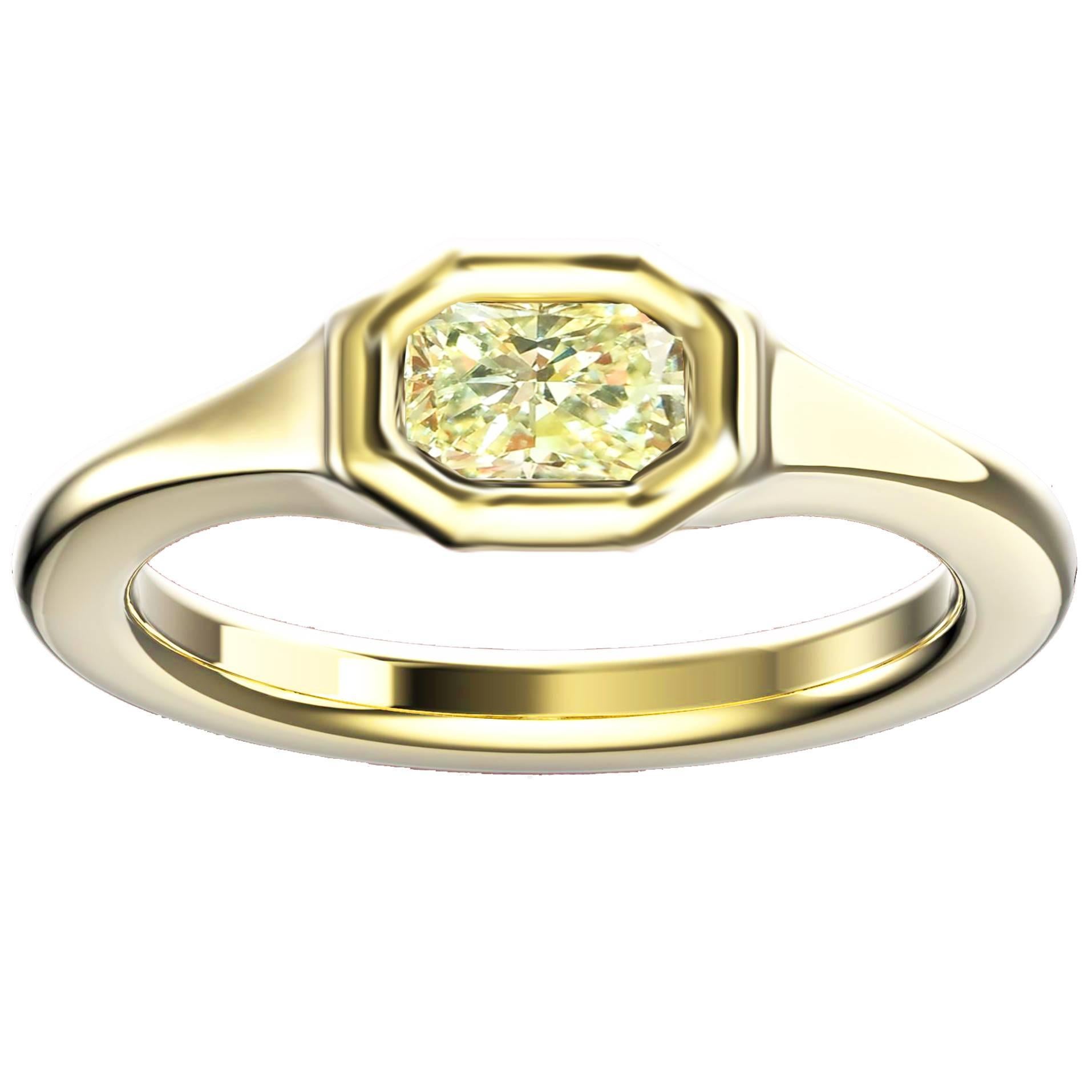 Hugo & Haan Gold GIA Certified 0.35 Carat Radiant Yellow Diamond Ring For Sale