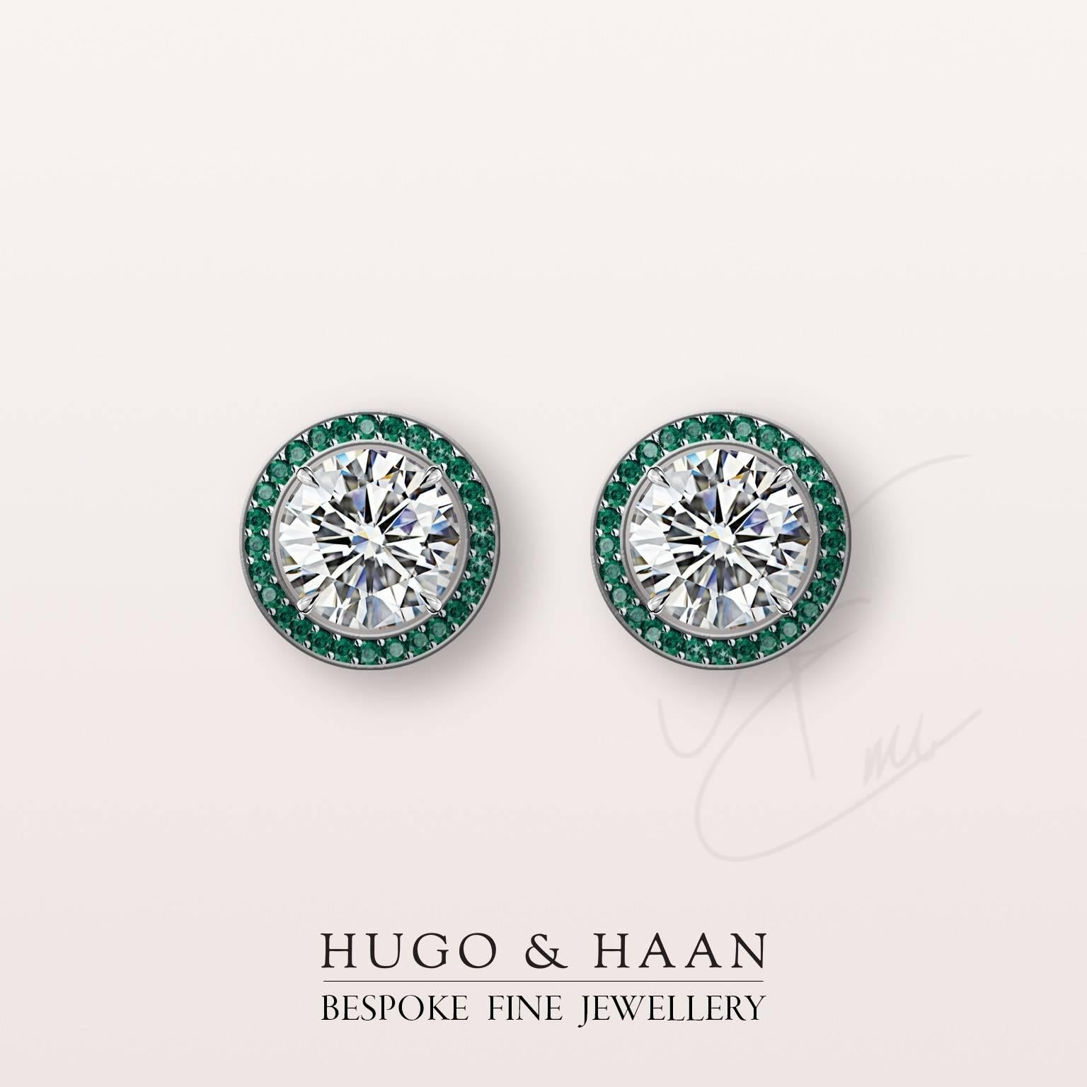 Details:

Material : Platinum
Principle Gemstone : Round Brilliant Cut White Diamond
Other Gemstone : Round Emeralds
Total Diamond Carat Weight : over 2 tcw 
Diamonds Certified: Yes - GIA certified
Customizable: Yes

Options to customize: 

Metals