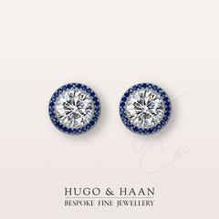 Hugo & Haan GIA Certified Platinum White Diamond and Sapphire Stud Earring
